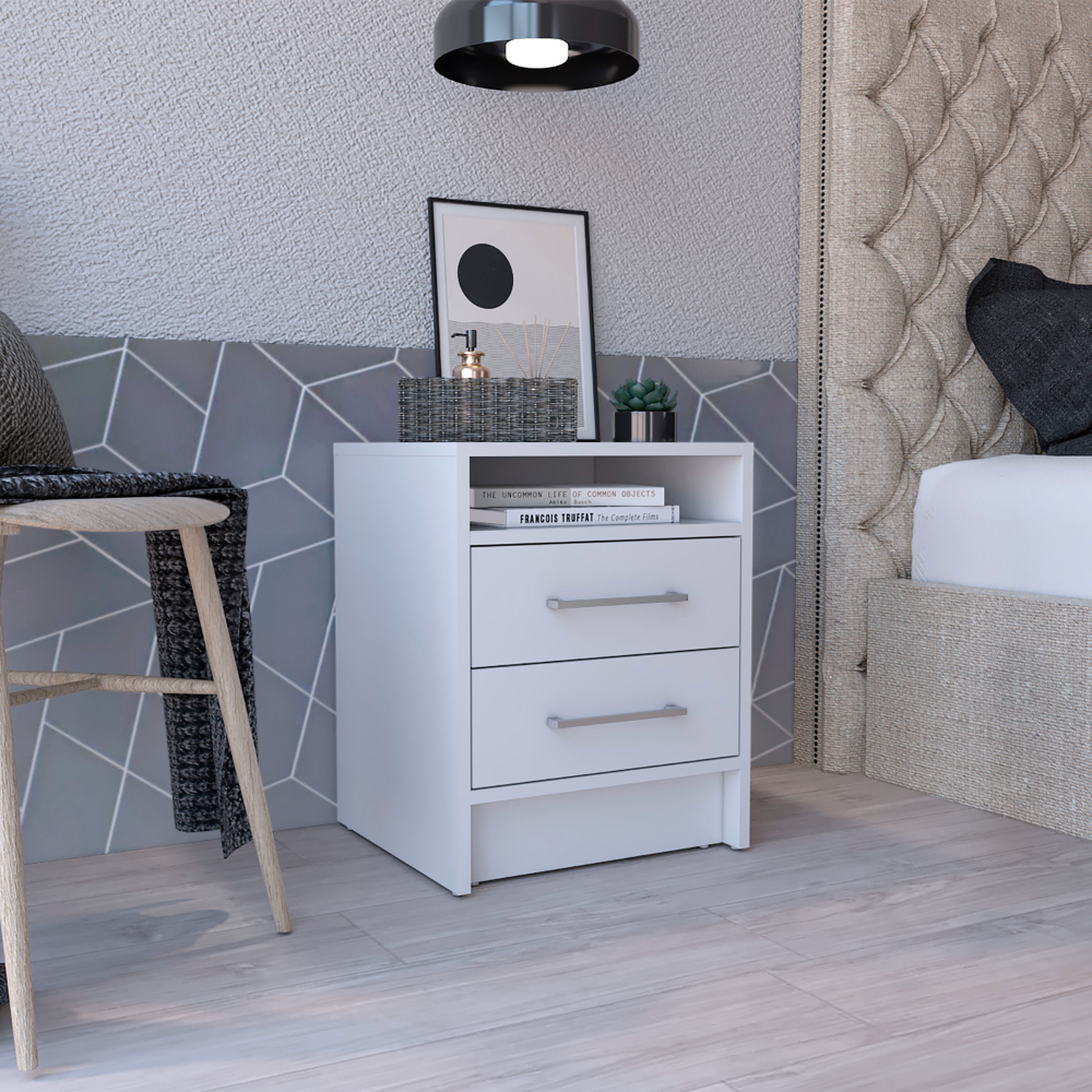 Nightstand 20'H, Two Drawers, Superior Top, Metal Handles, White