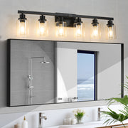 37' Modern 6-Light Bathroom Vanity Light Fixture - Black Finish with Clear Glass Shades, Perfect for Bathroom, Vanity, and Dressing Area Lighting (No Bulbs)