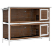PawHut 54' 2-Story Large Rabbit Hutch Bunny Cage Wooden Pet House Small Animal Habitat with Lockable Doors, No Leak Tray and Waterproof Roof for Outdoor/Indoor Brown