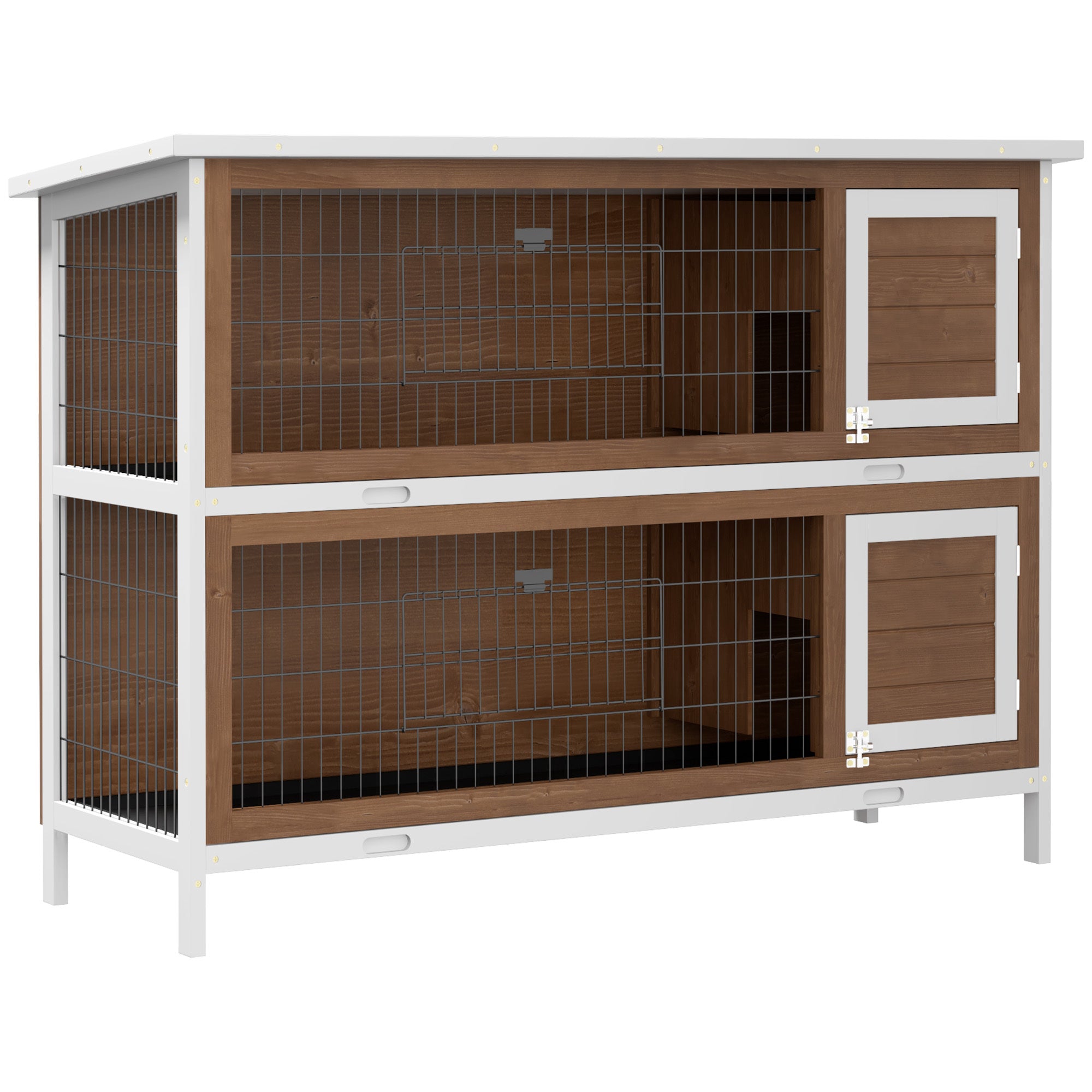PawHut 54' 2-Story Large Rabbit Hutch Bunny Cage Wooden Pet House Small Animal Habitat with Lockable Doors, No Leak Tray and Waterproof Roof for Outdoor/Indoor Brown