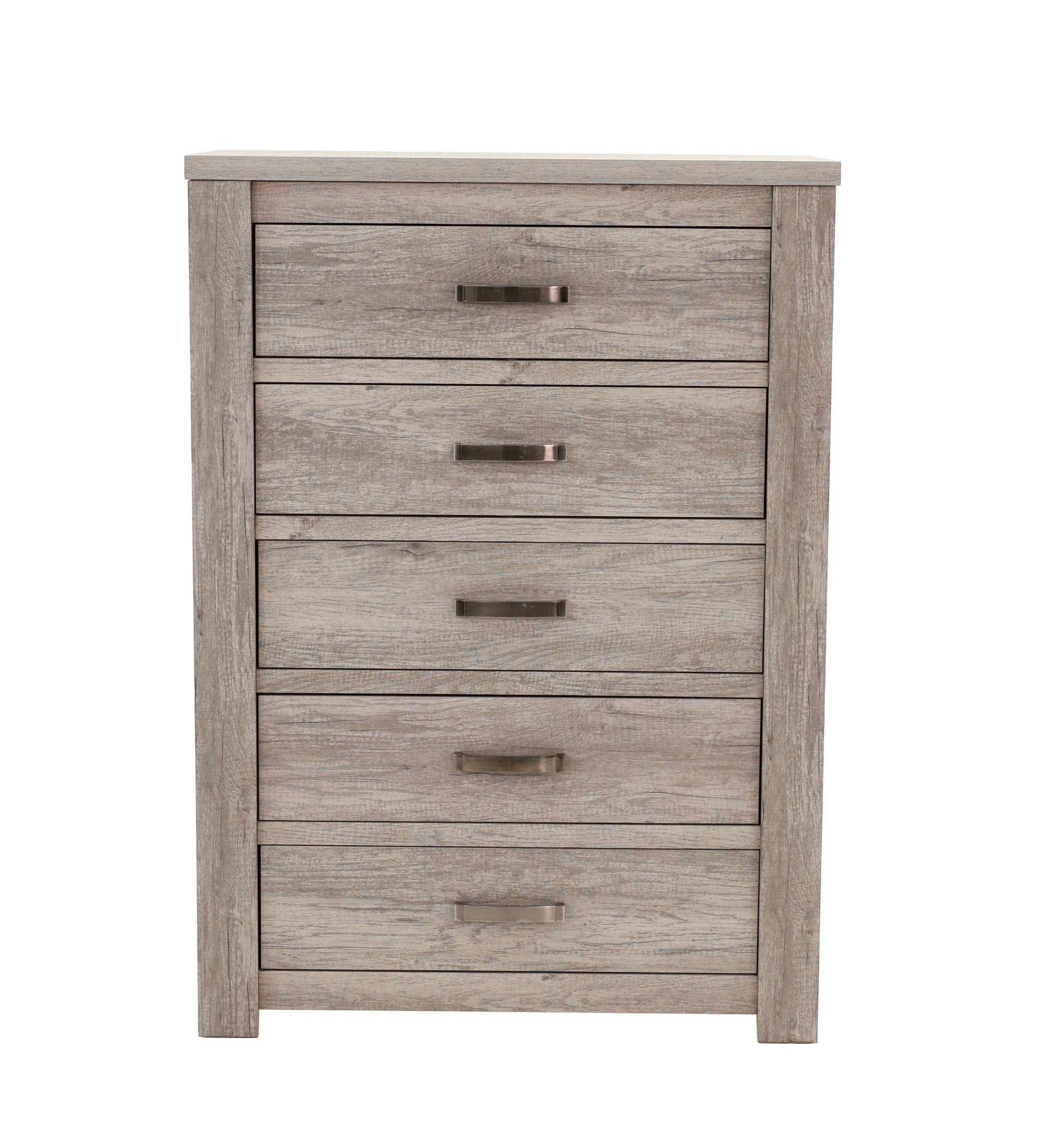 Bedroom Furniture Rustic Light Grey Simple 1pc Chest Of Drawers 5-Drawers Storage Cabinet Solidwood