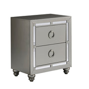 Chloe Gemstone Silver Nightstand with Mirror Accents and Spacious Drawers in Solid Wood and MDF