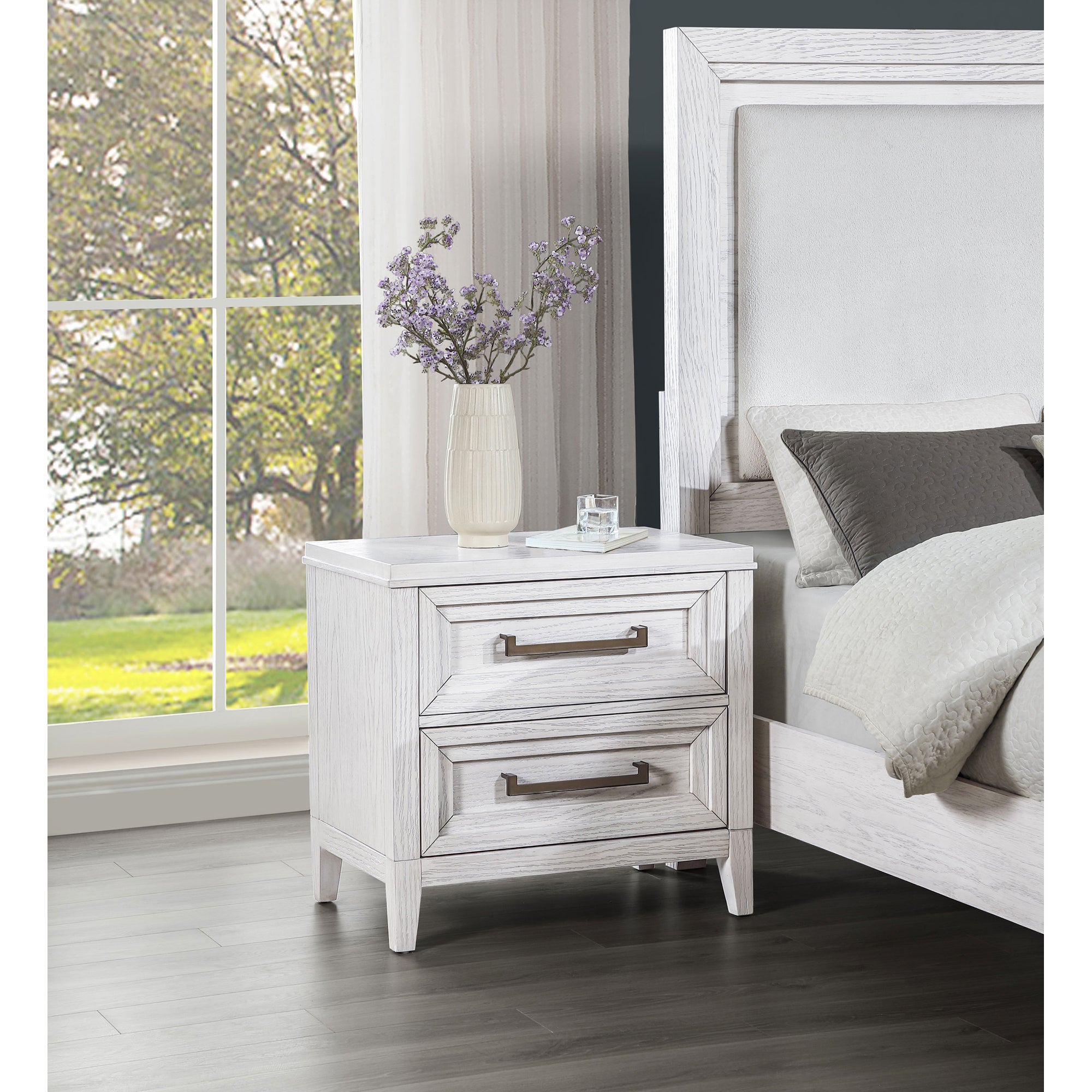 Avril Distressed White 2-drawer Nightstand Bedside Table