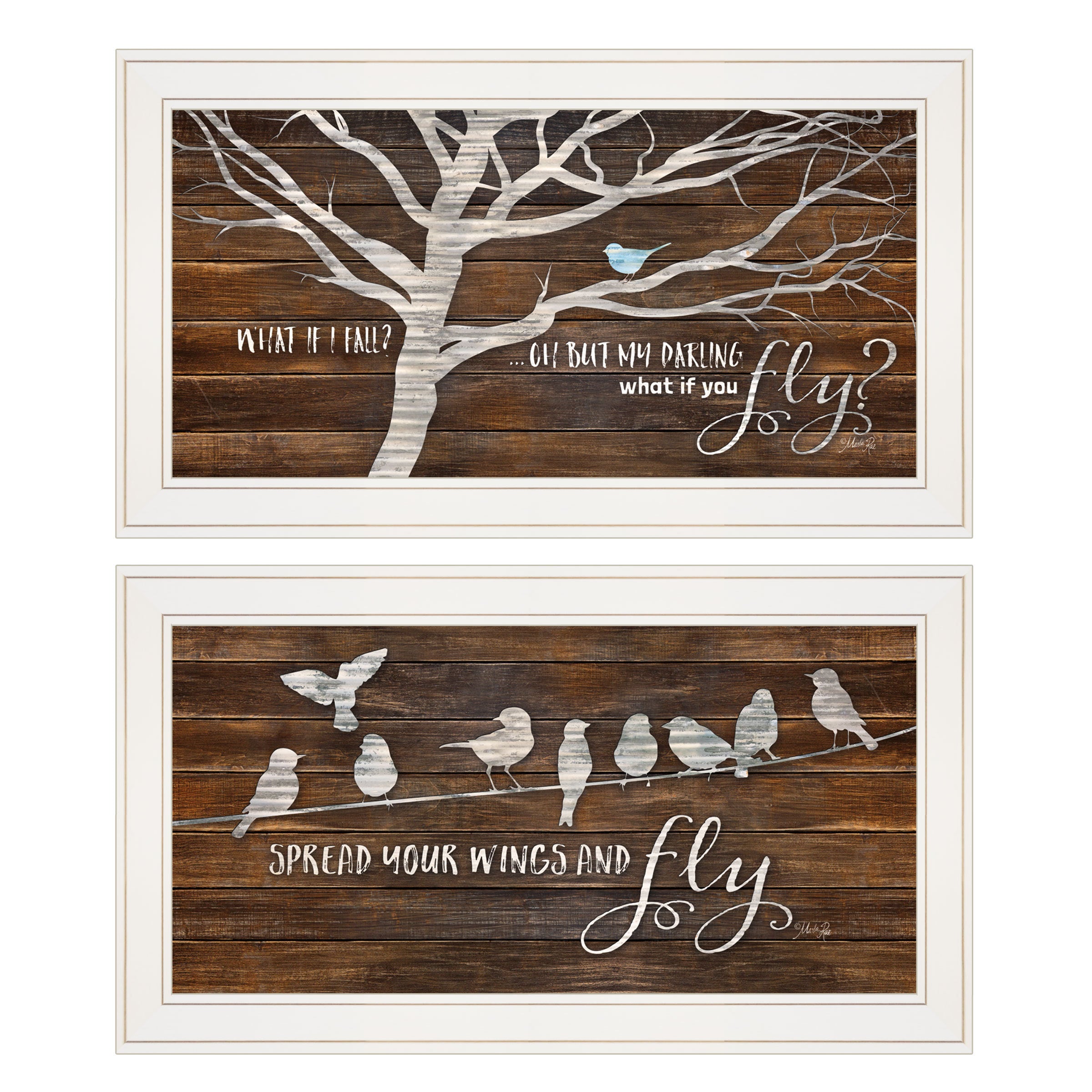 'Spread Your Wings' 2-Piece Vignette by Marla Rae, White Frame