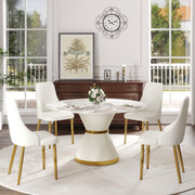 53.15'Modern artificial stone round white carbon steel base dining table-can accommodate 6 people(Only the table)