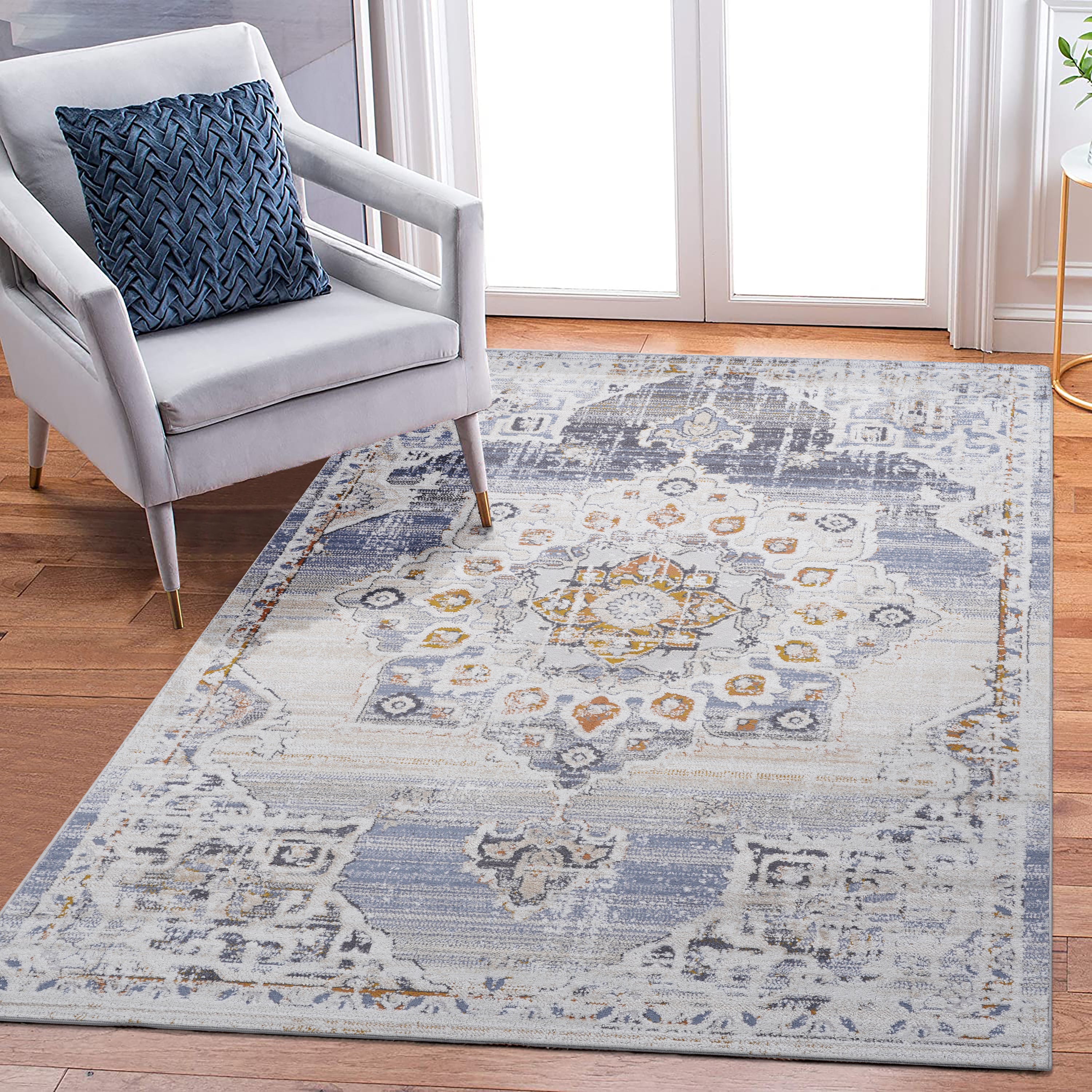 PAYAS Collection 5X7 Cream / Gold / Medallion Area Rug