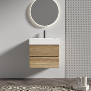 Grace 24   Rough Oak+Rough Oak Bathroom Vanity with White Engineered Quartz Sink and Soft Drawers, Wall Mounted Floating Bathroom Vanity for Modern Bathroom, One-Piece White Glossy Basin, KD