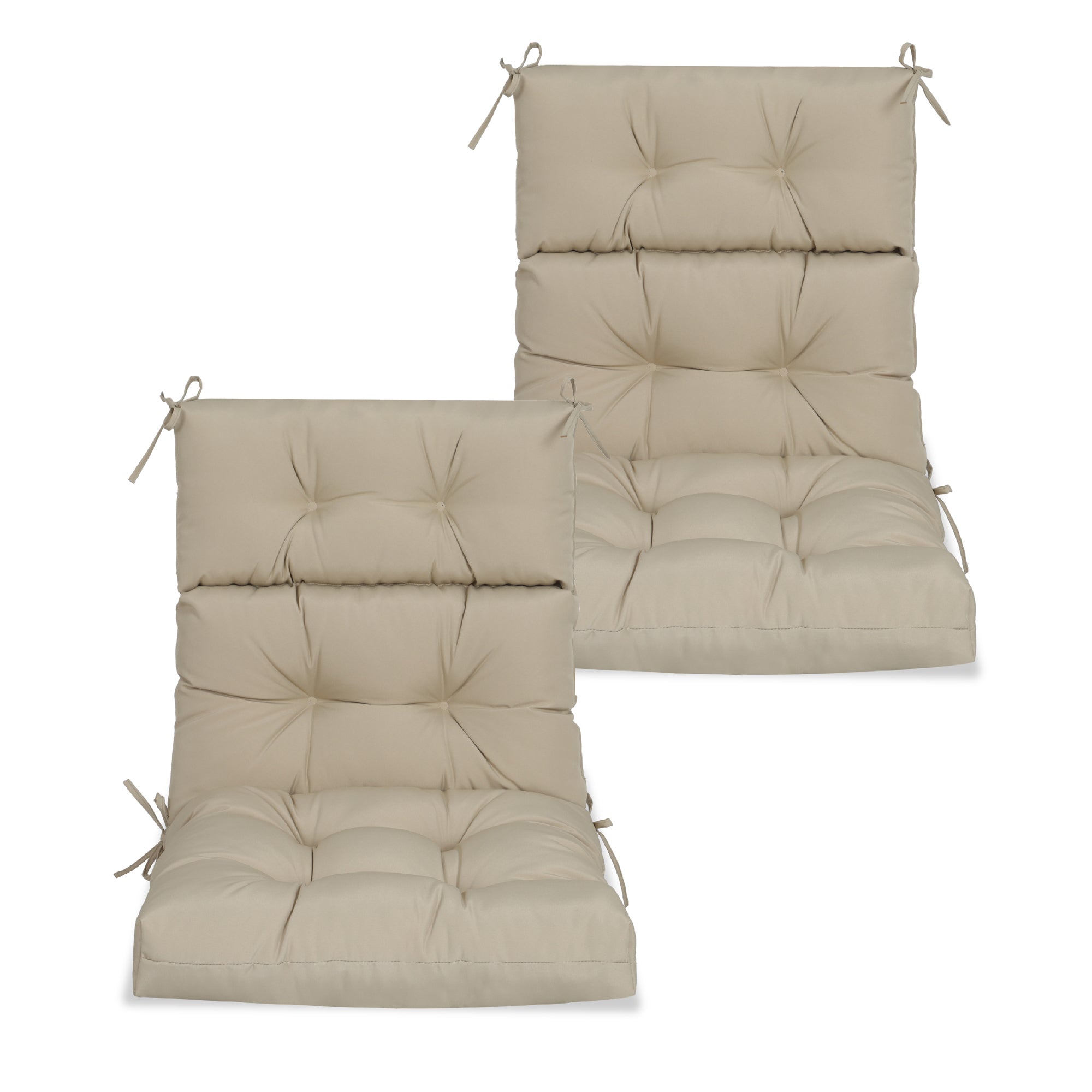 2-Piece High Back Patio Chair Cushion Set, Tufted Adirondack and Rocking Chair Cushions for Garden, Porch or Office Use, 44 x 22 x 4 in, Beige