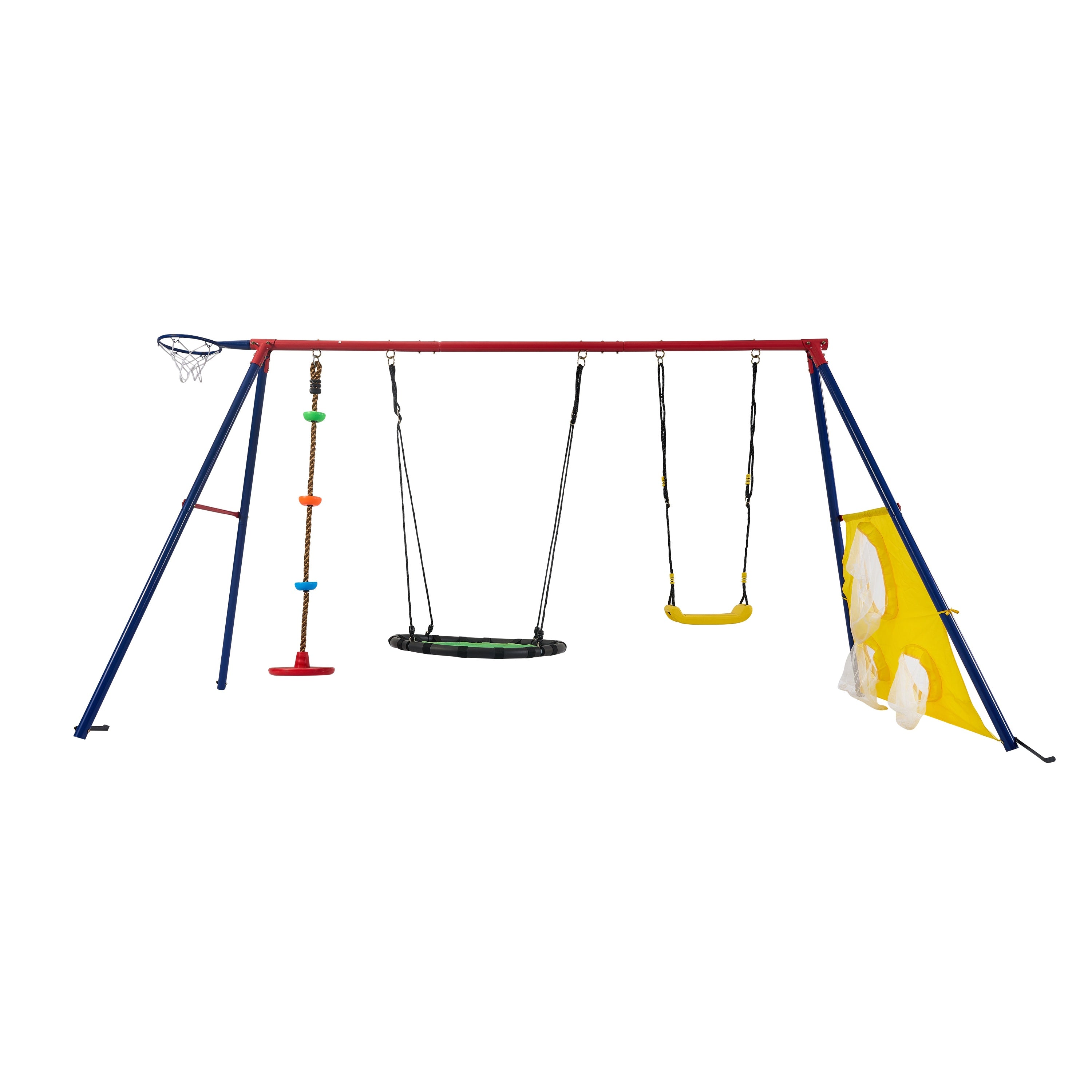 XNS093 Rainbow Color 5in1 Swing Set with Textilene Swing and Tree Swing Disc Metal Plastic Safe Swing Seat 550lbs for Outdoor Playground for Age 3+