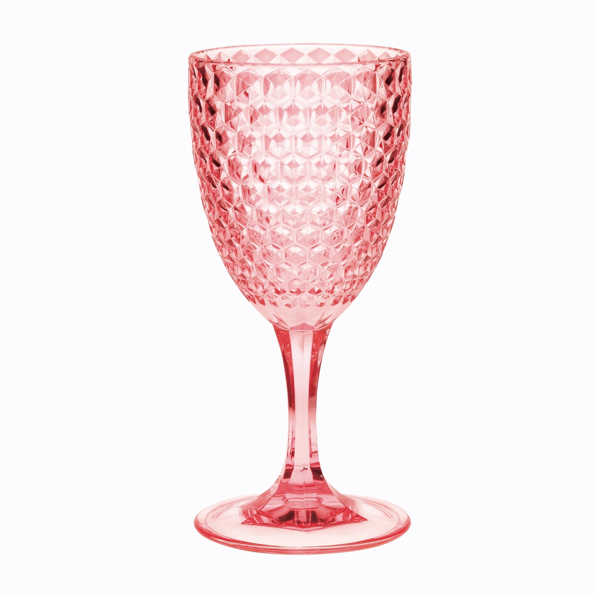 Diamond Cut Plastic Wine Glasses Set of 4, BPA Free Acrylic, Unbreakable Pink Wine Glasses, 12oz