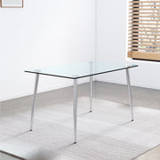 Modern Minimalist Rectangular Glass Dining Table for 4-6 with 0.31' Tempered Glass Tabletop and Silver plating Metal Legs, for Kitchen Dining Living Room,51' *31'* 30'.W1151S03879