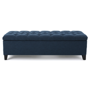 GLOUSTER Contemporary Storage Ottoman V2 with Button Tufted Design in Navy Blue Fabric, 51 Inch