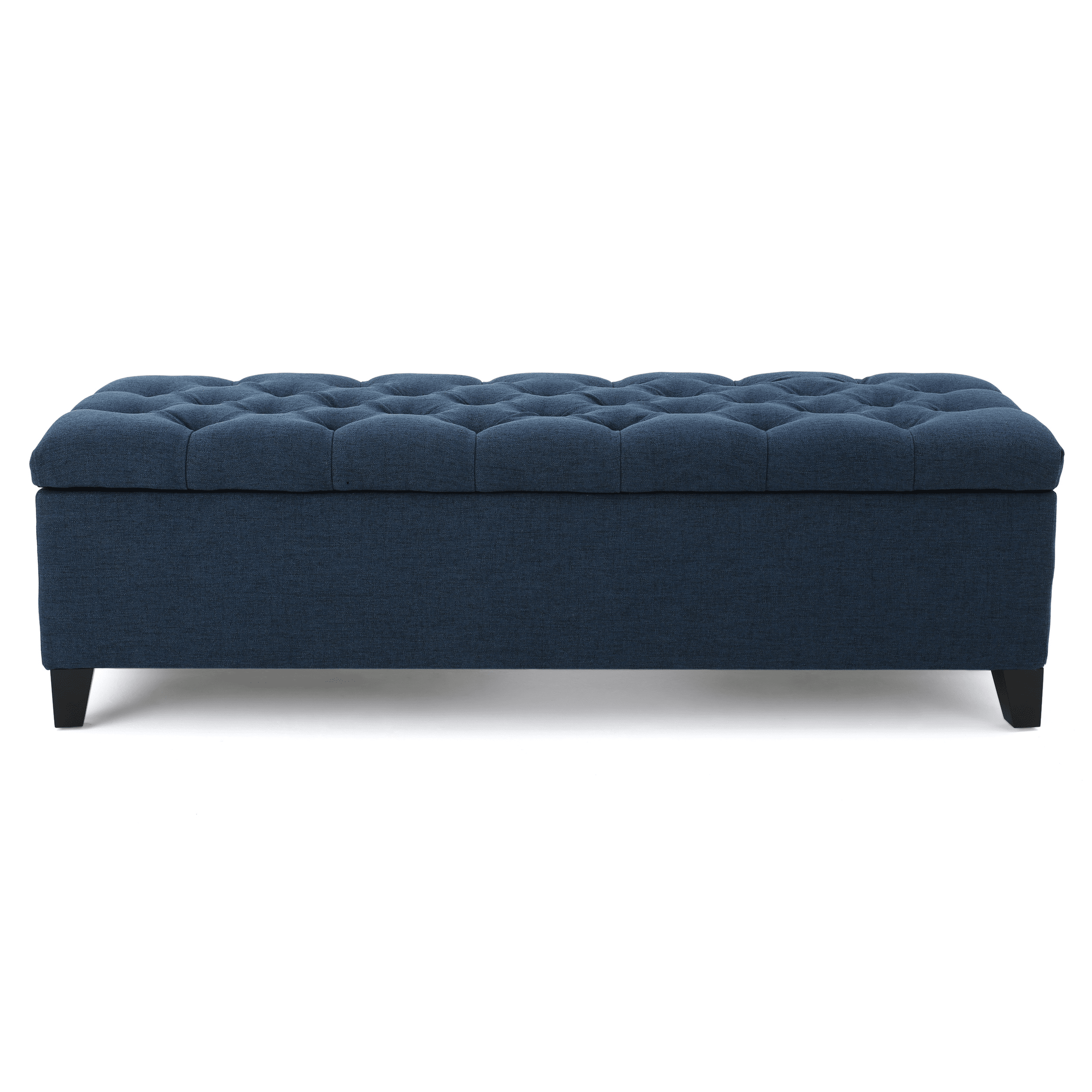 GLOUSTER Contemporary Storage Ottoman V2 with Button Tufted Design in Navy Blue Fabric, 51 Inch