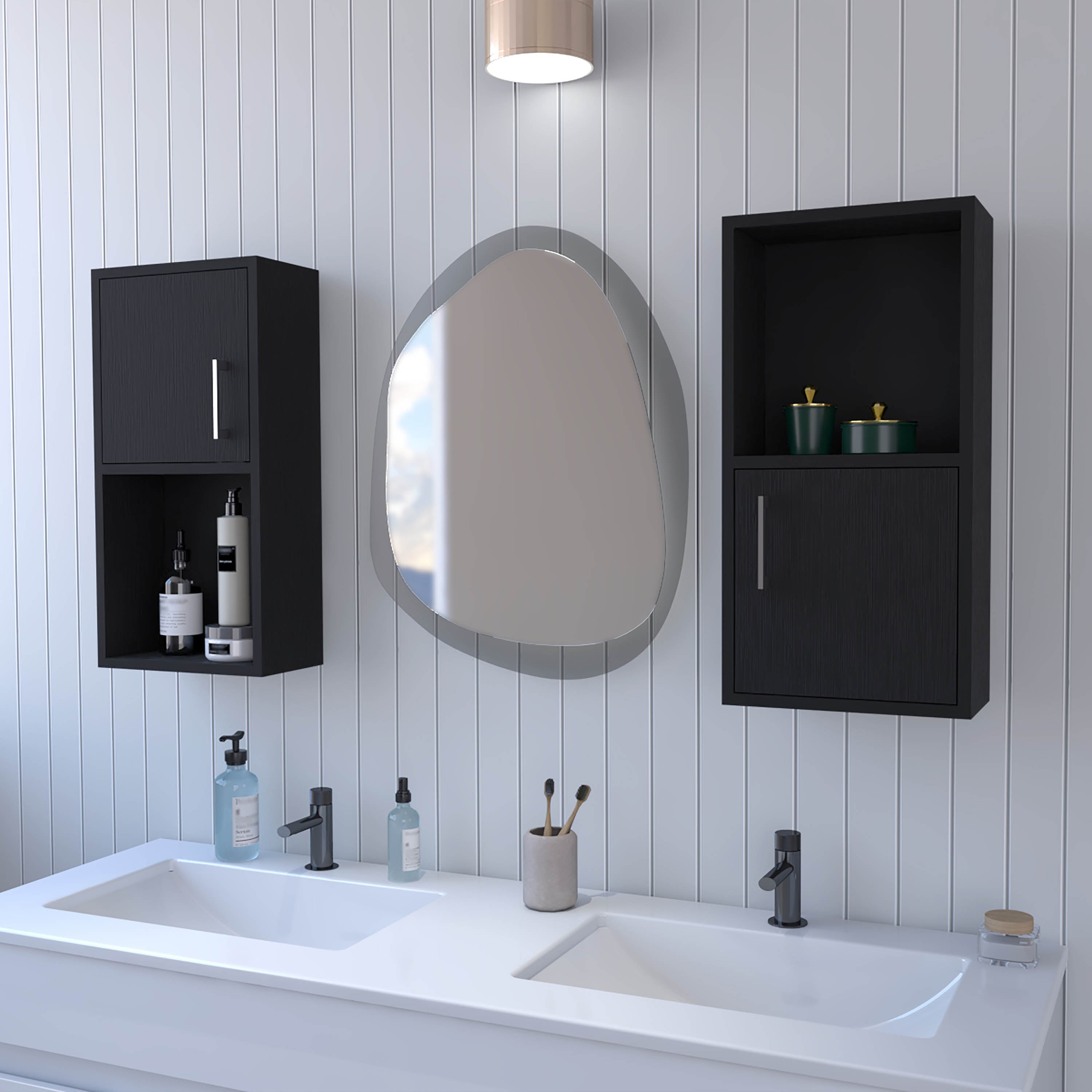 Wenge 2 Bathroom Medicine Cabinets with Open Shelf