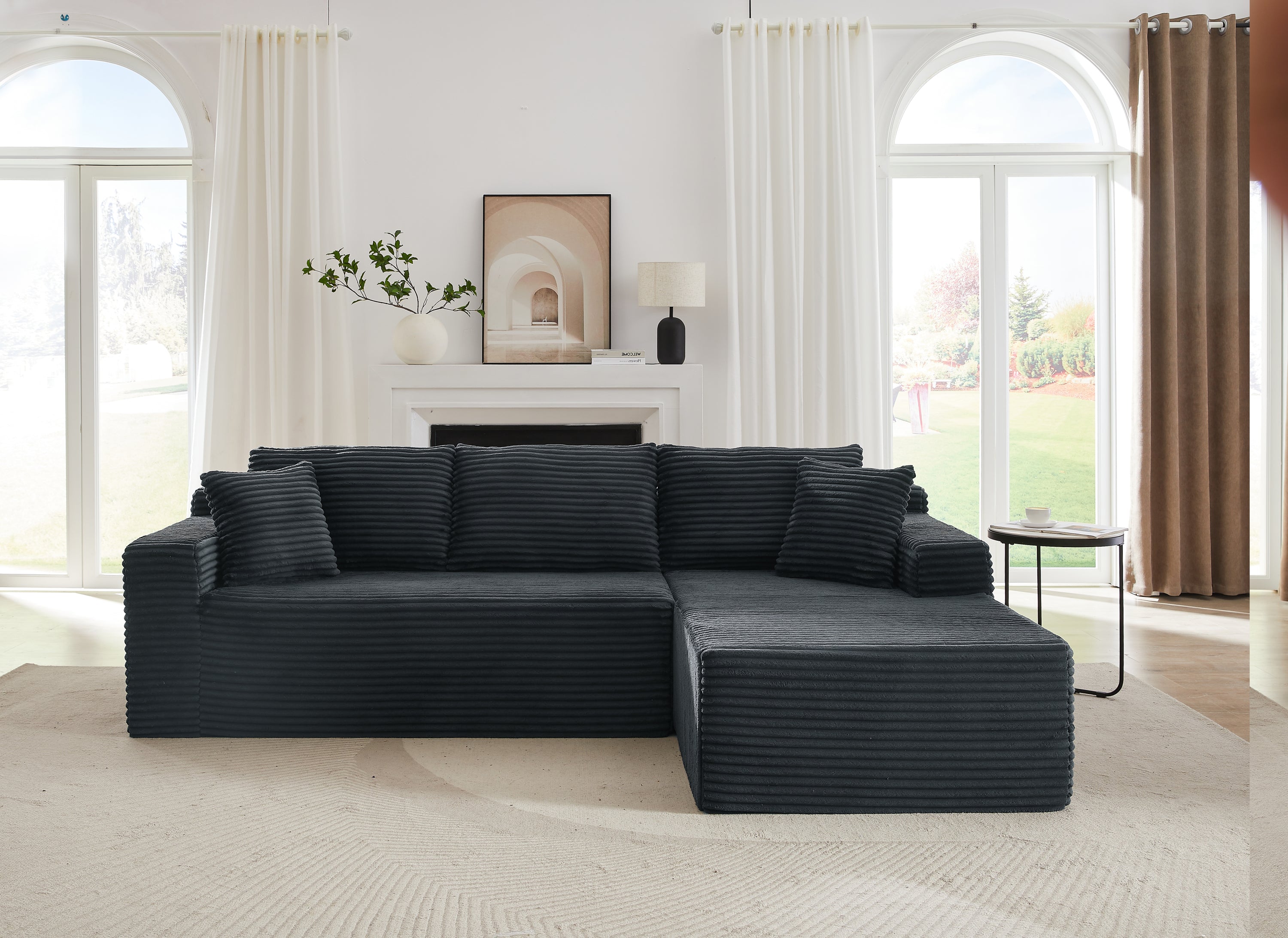 L-Shaped Cloud Sectional Sofa with Deep Seat,No Assembly Required,Modular Couches Sleeper for Living Room,Bedroom,Apartment,Dark Grey