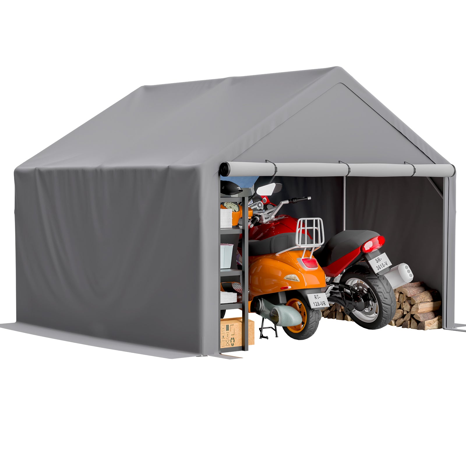 10x10ft Outdoor Storage Shed, All-Weather Garden Shelter with Waterproof UV-Resistant Cover, Multi-Functional Utility Cabin for Bicycle, Tool, Wood Storage, Easy Assembly'