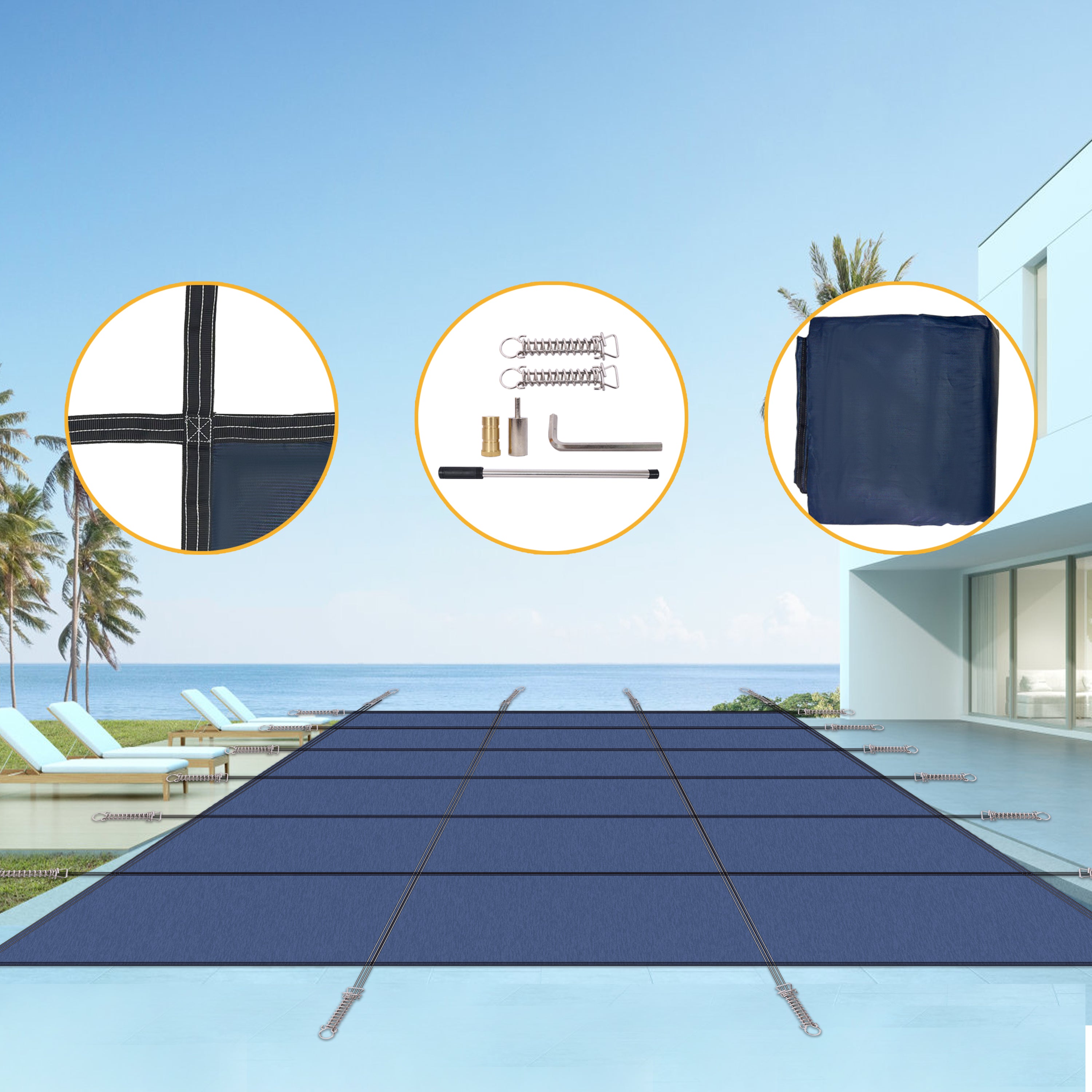 Inground Pool Safety Cover 16x32ft Rectangle Winter Cover with Triple Stitched Blue Mesh and Hardware Included
