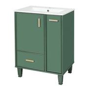 Green Solid Wood and MDF 24' Bathroom Vanity with Sink, Deep Drawer, Door Shelf, 2-Tier Basket