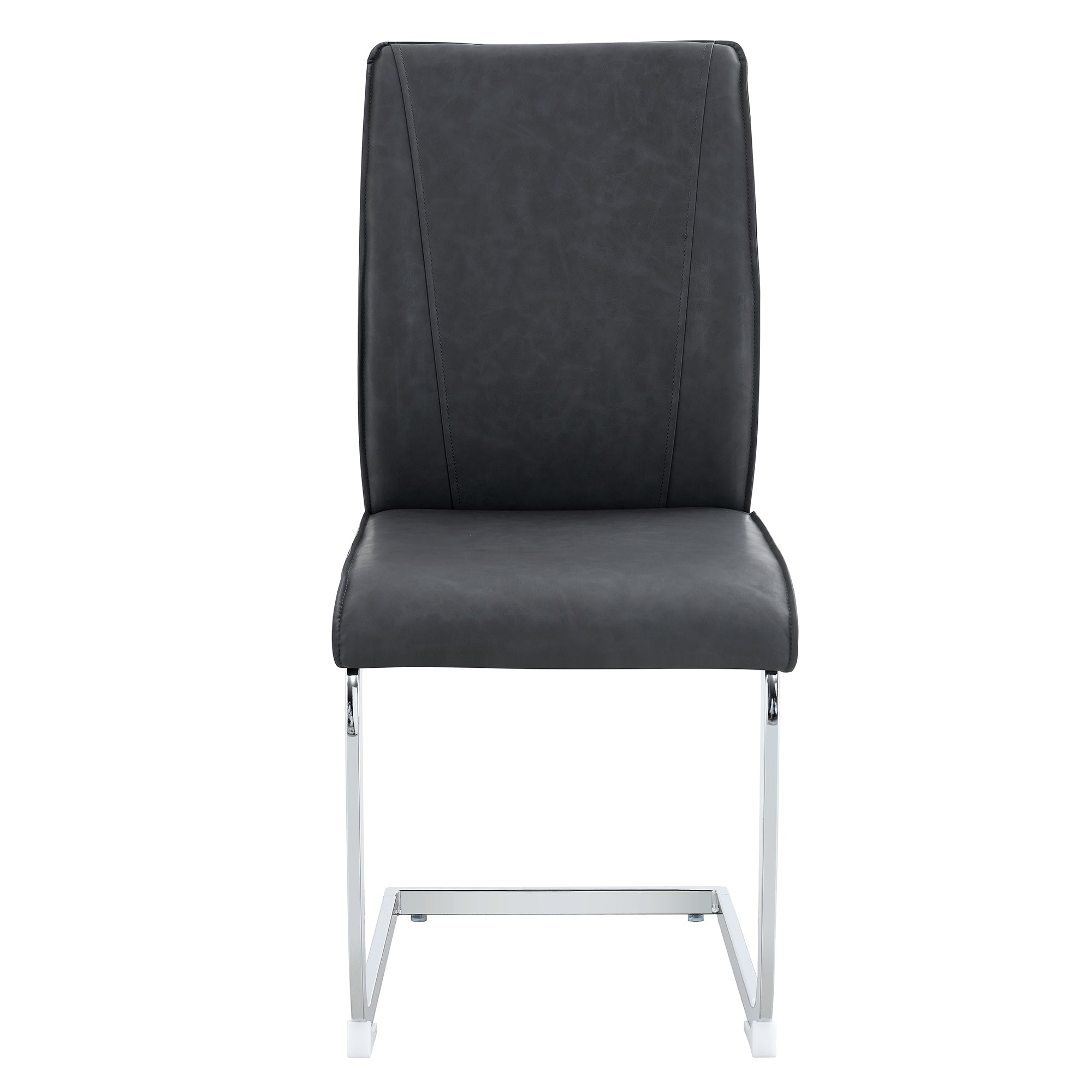 Luxury Simple Arch Chair Set of 4 - High Resilience Dining Chair Dark Gray PU with Arched Metal Silver Leg