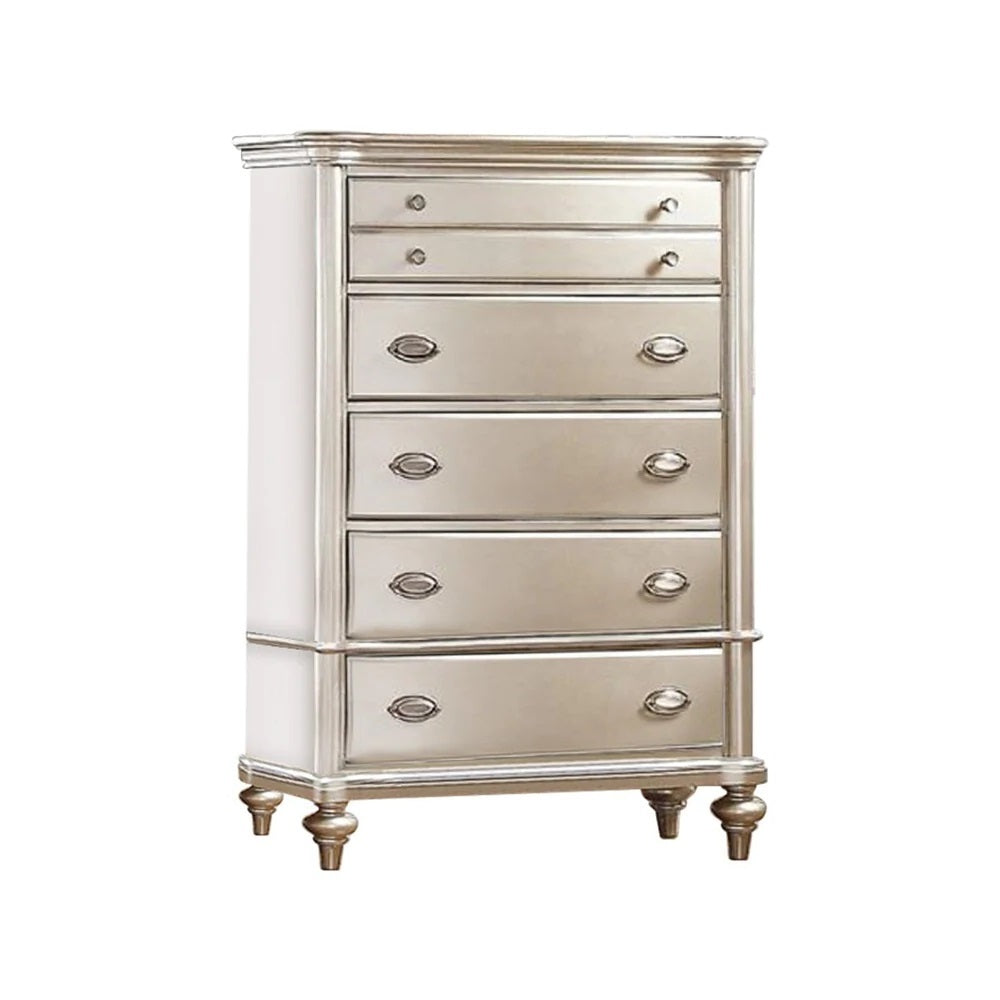 Silver / Champagne Classic Bedroom Elegant Chest Of Drawers Bedroom Furniture Unique Handles 1pc Chest Plywood
