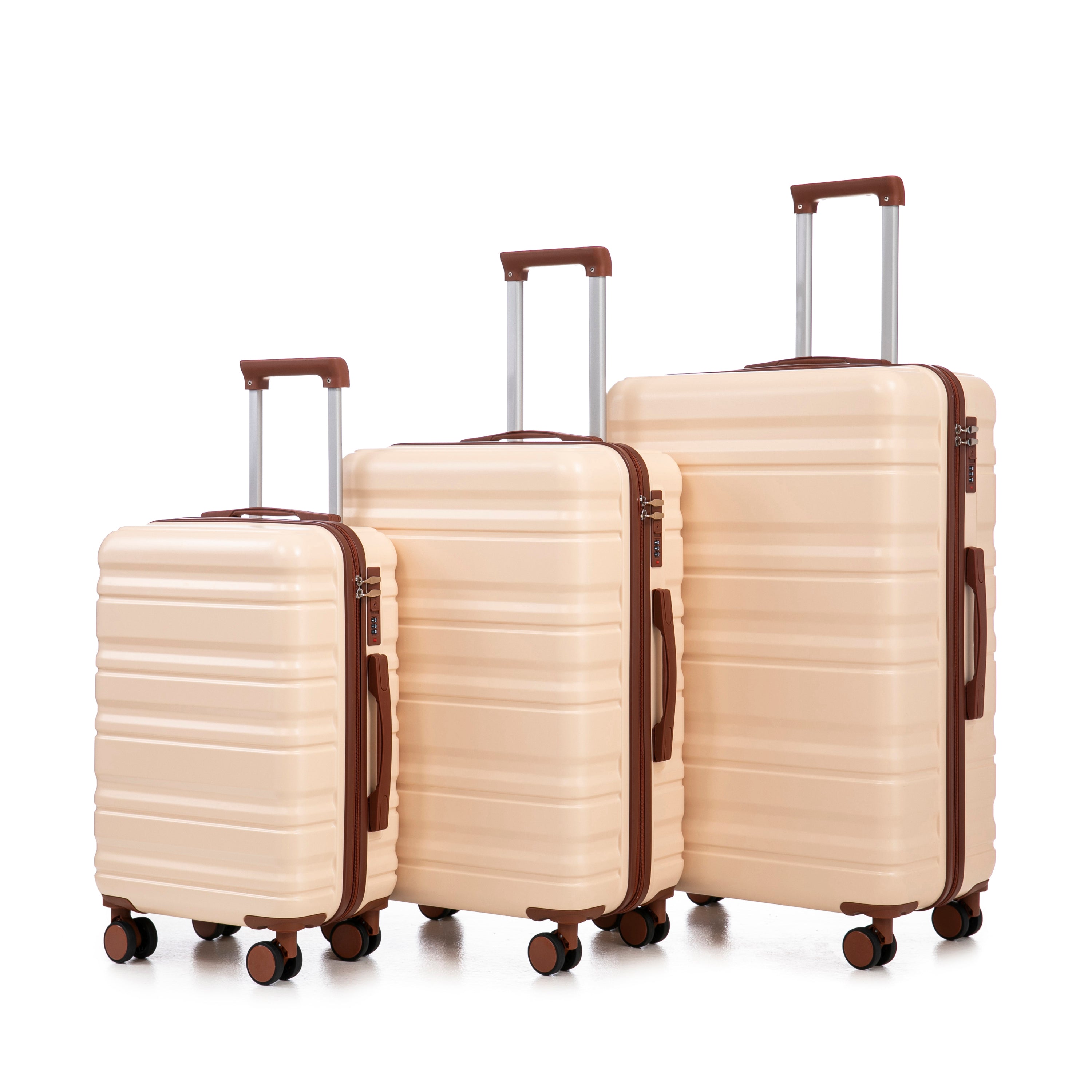 HIFINE TOURIST 20'/24'/28' 3 pcs/set in ABS Spinner Wheel Luggage, Carry on Suitcase, Matching Color, Combination Lock (Beige)