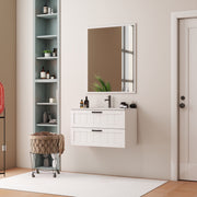 31.5inch Modern Style Bathroom Cabinet, Double Drawer With Decor Line,Wall-Mounted Bathroom Vanity with Basin & Mirror,Soft-Close System,Solide Wood,for Bathroom,White
