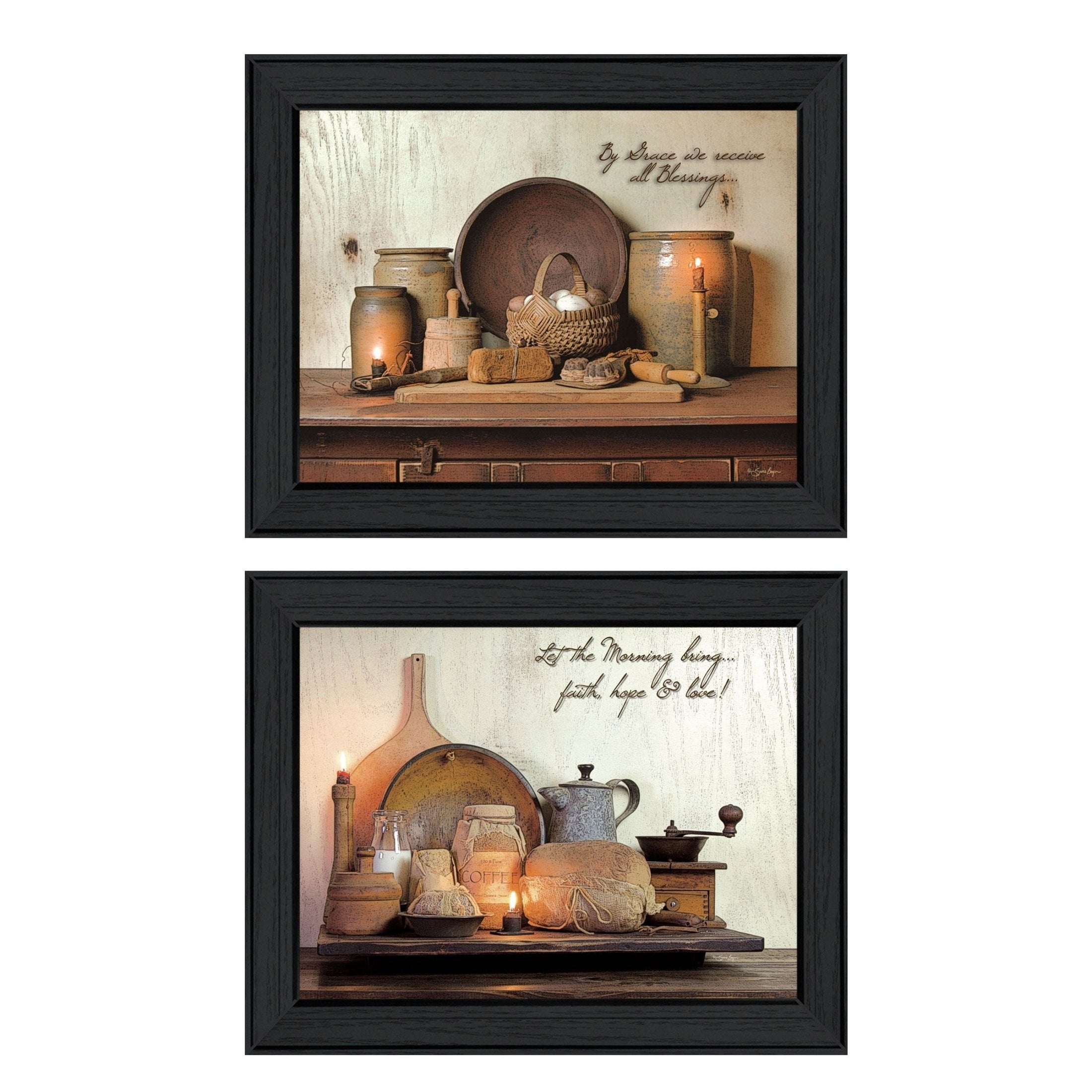 'By Grace Collection' 2-Piece Vignette By Susan Boyer, Printed Wall Art, Ready To Hang Framed Poster, Black Frame