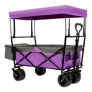 480Lbs Collapsible Wagon with Canopy,Wagon Stroller with 7' All-Terrain Wheels, Lightweight Foldable Wagon, Large Capacity for Camping, Shopping, Sports, and Garden Use,purple with mosquito net