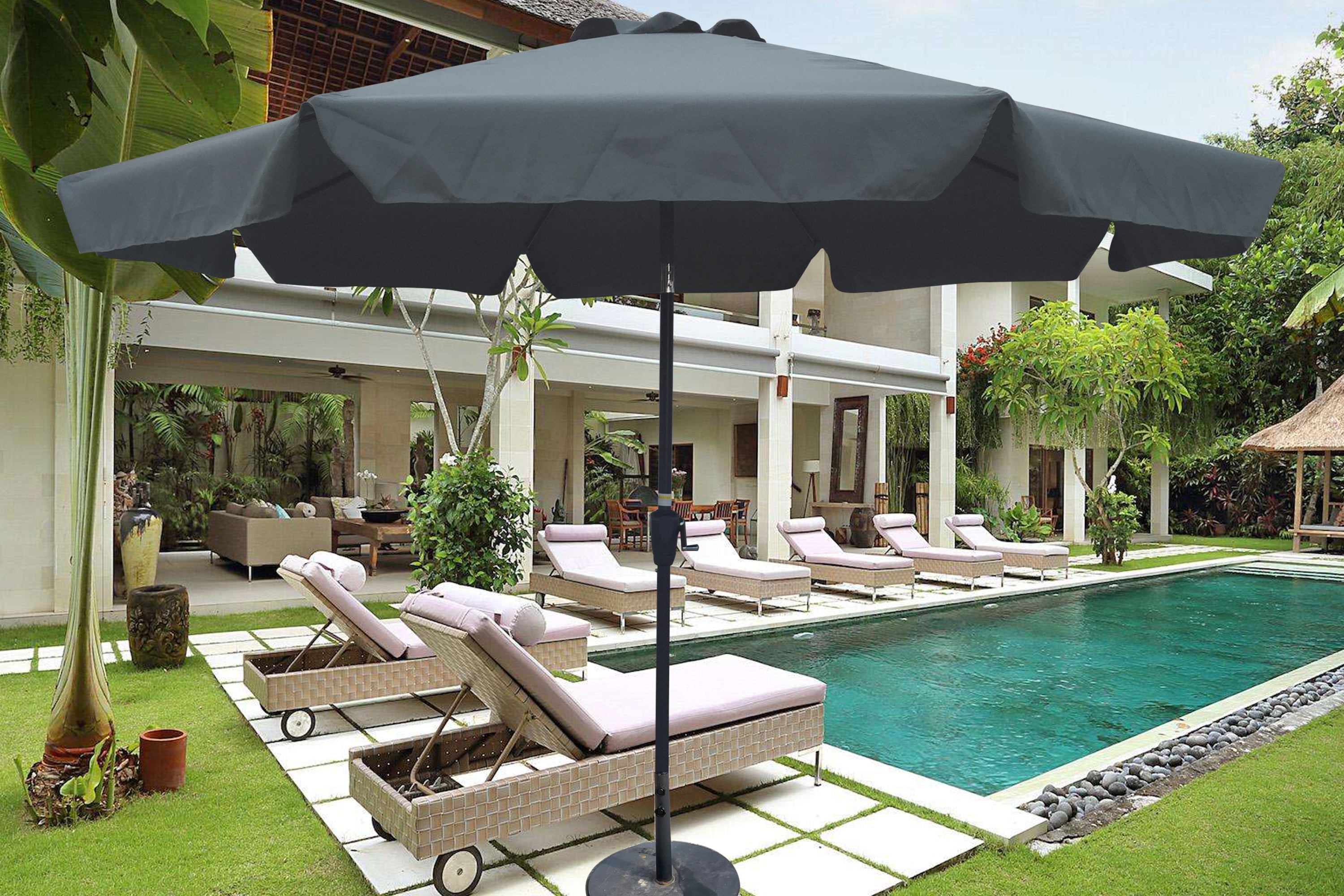 Outdoor Patio Umbrella 10FT(3m)  WITH FLAP ,8pcs ribs,with tilt ,with crank,without base, grey/Anthracite,pole size 38mm(1.49inch)