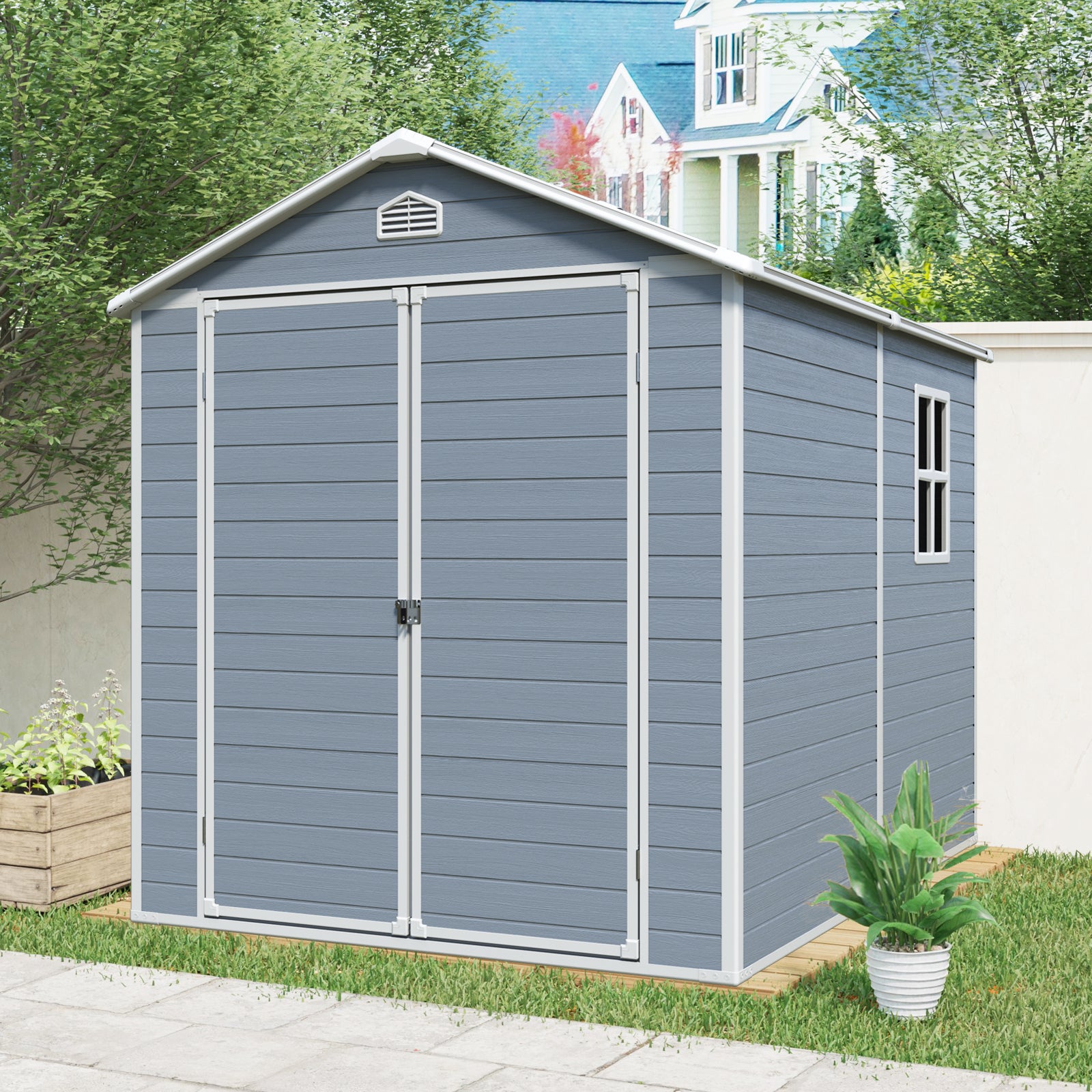 8x6ft Resin Outdoor Storage Shed Kit-Perfect to Store Patio Furniture,Grey (W540S00021) (W540S00051)