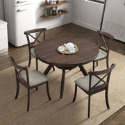 Wooden Dining Table Set, Mid Century Modern Round Rubber Wood Kitchen Table and Cross Back Upholstered Dining Chairs for Dining Room, Kitchen, Saving Space (1 Table with 4 Chairs), Dark Brown