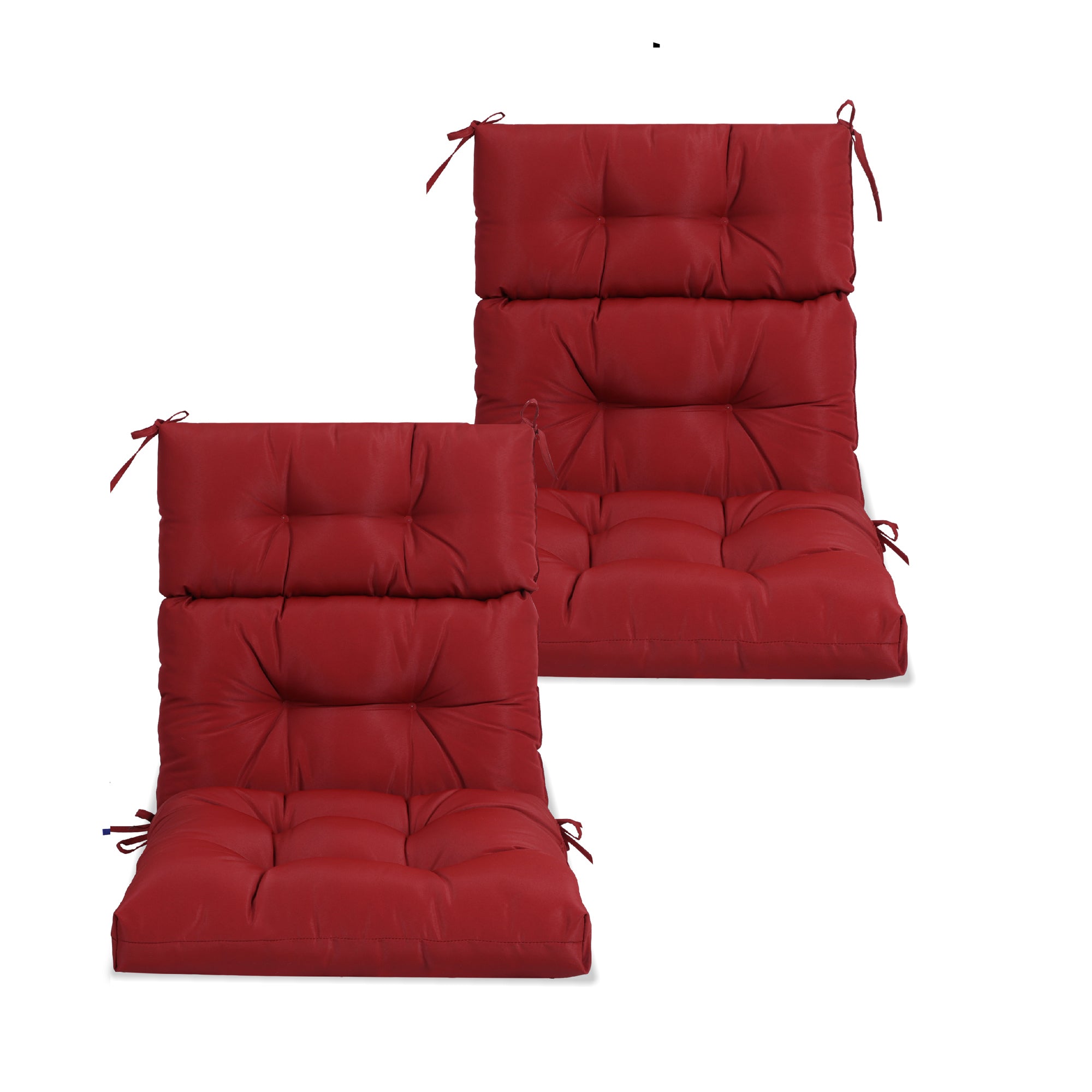 2-Piece High Back Patio Chair Cushion Set, Tufted Adirondack and Rocking Chair Cushions for Garden, Porch or Office Use, 44 x 22 x 4 in, Red