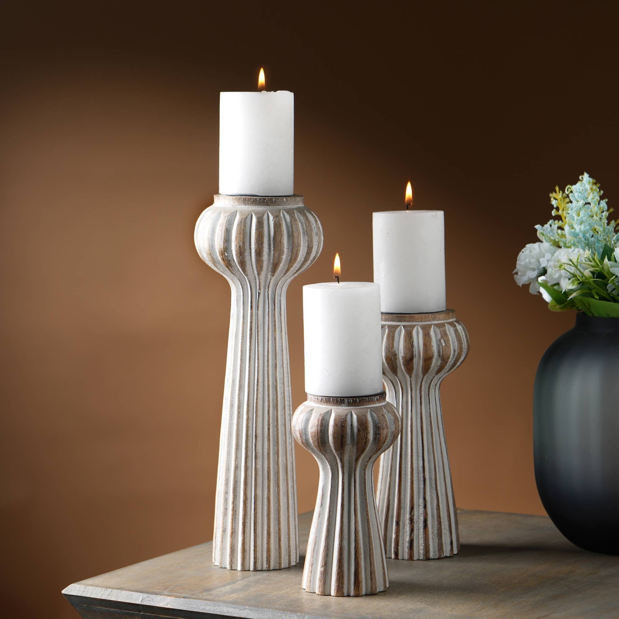 Decorative Wooden Centerpiece Candle Holder- 3.5x8'– Elegant Candle Stand for Any Occasion