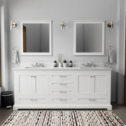 White Double Bath Vanity 80 in. W x 22 in. D, Carrara Marble Top, and Faucet Set
