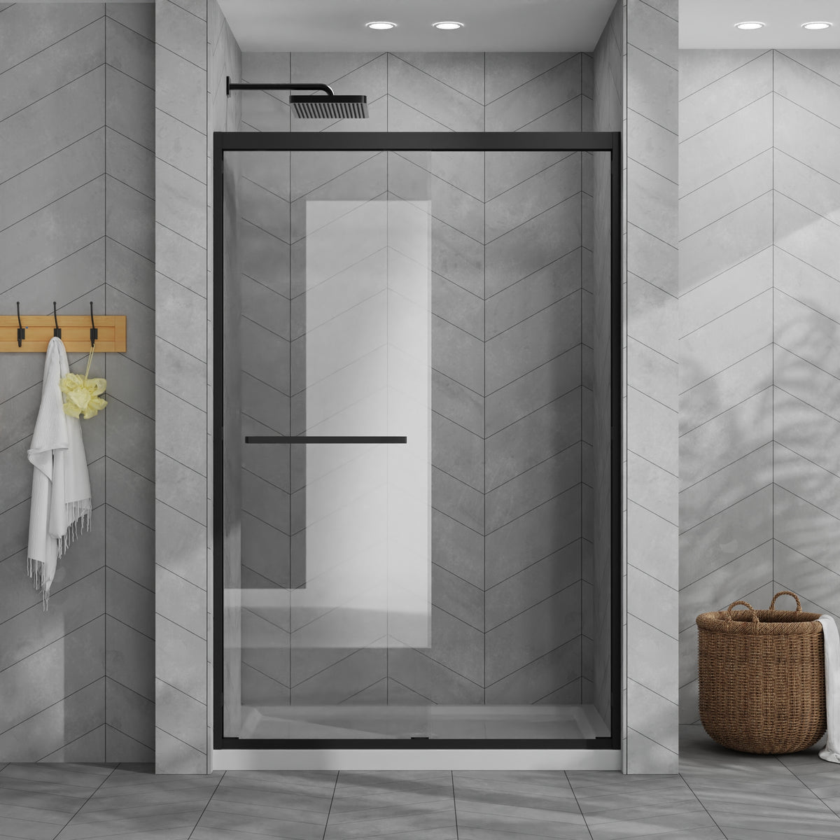 Goodyo 48'x72' Sliding Shower Door Combo w/ 48' White Acrylic Shower Base, Aluminum Framed Double Sliding Door, Tempered Glass Door, Matte Black