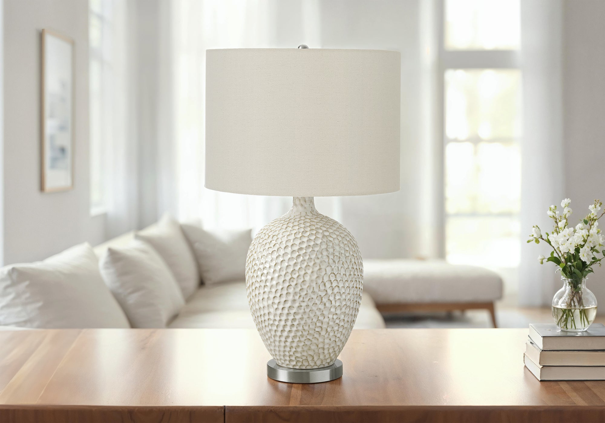 Lighting, 28'h, Table Lamp, Cream Ceramic, Ivory / Cream Shade, Contemporary