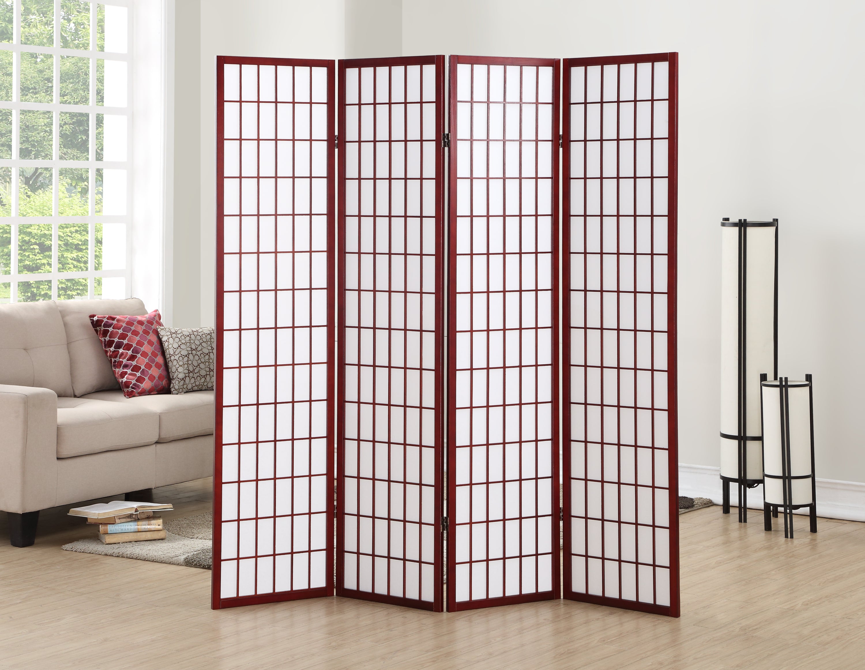 4 Panel Oriental Shoji Screen / Room Divider, Cherry