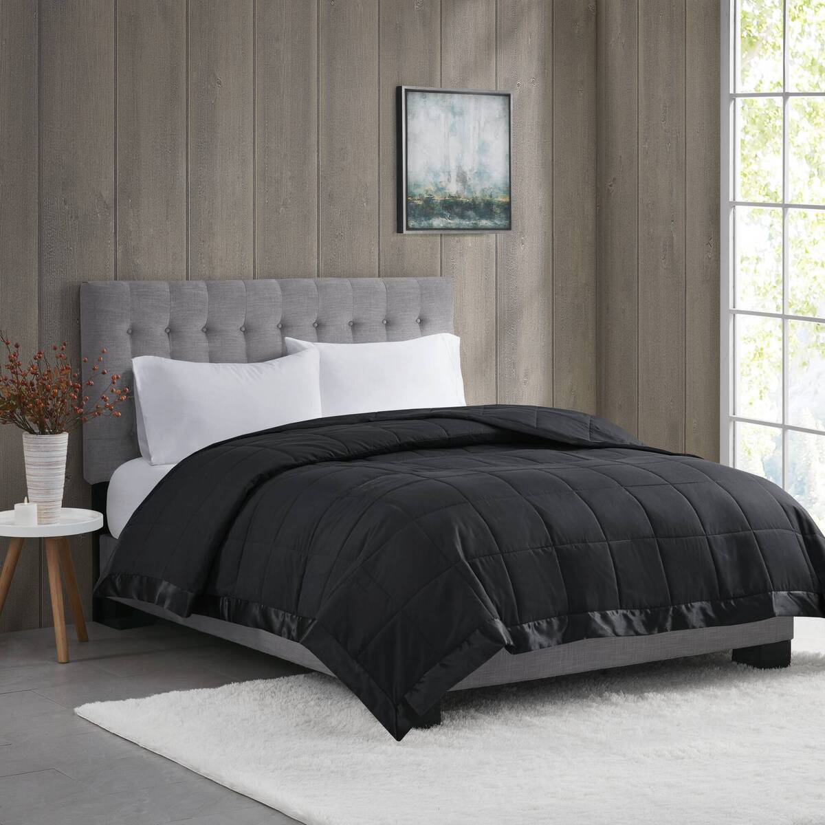 Lightweight Down Alternative Blanket with Satin Trim Black Twin