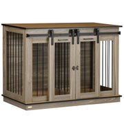 PawHut Dog Crate Furniture with Divider, Dog Crate End Table for Small to Large Dogs, Large Indoor Dog Kennel with Double Doors, 47'W x 23.5'D x 35'H, Oak