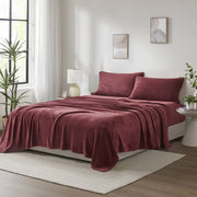 4 PCS Full Micro Plush Sheet Set Burgundy