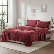 4 PCS King Micro Plush Sheet Set Burgundy
