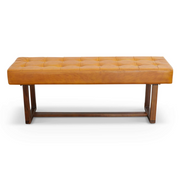 Cameron Mid-Century Modern Tan Leather Bench with Solid Wood Frame 17.5''H x 51''W x 16''D for Living Room Bedroom Waiting Room