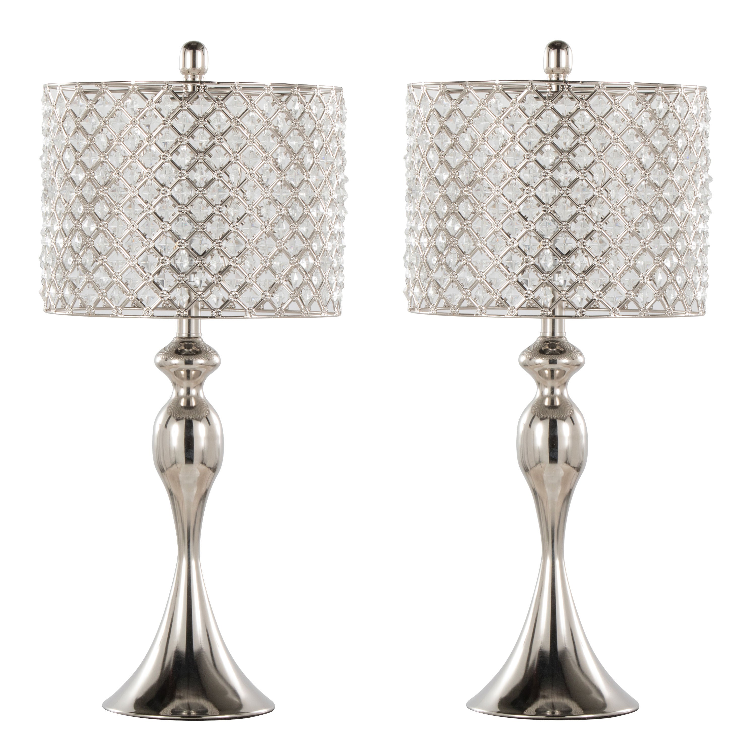 Ashland 27' Contemporary Metal Table Lamp in Polished Nickel with Square Clear K9 Crystal and Polished Nickel Shade from Grandview Gallery by LumiSource - Set of 2