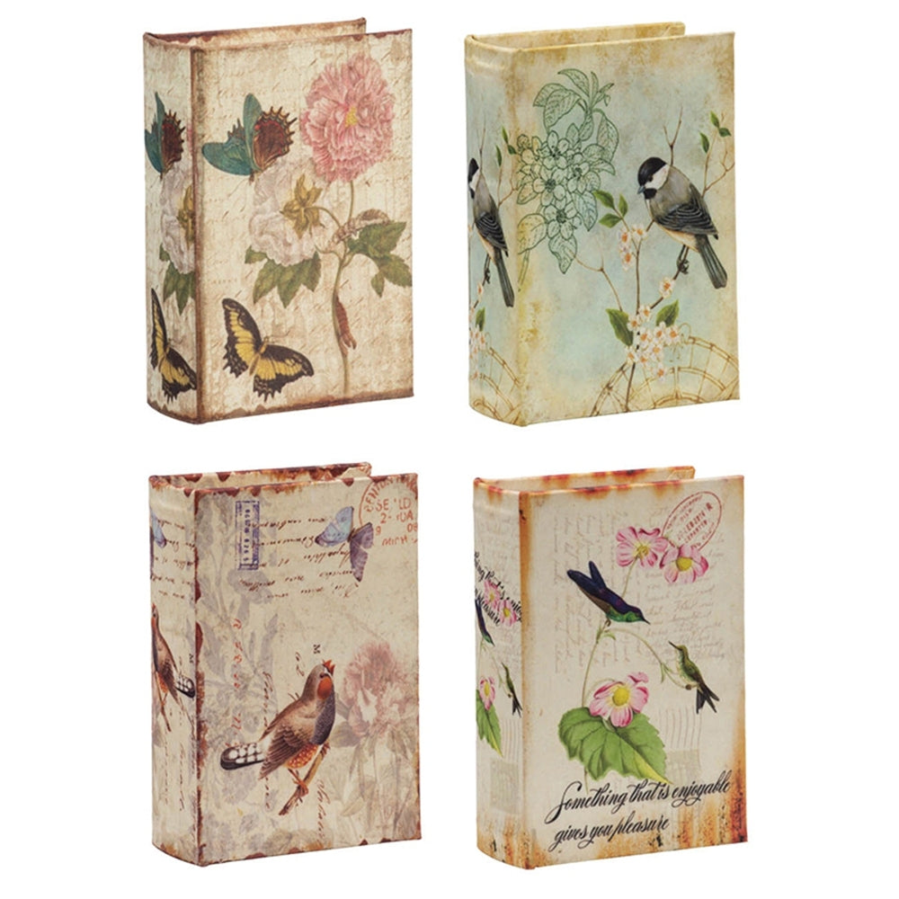 Set of 4 Book Boxes with Birds, Flowers, and Handwriting Design, 5.5x4x2'