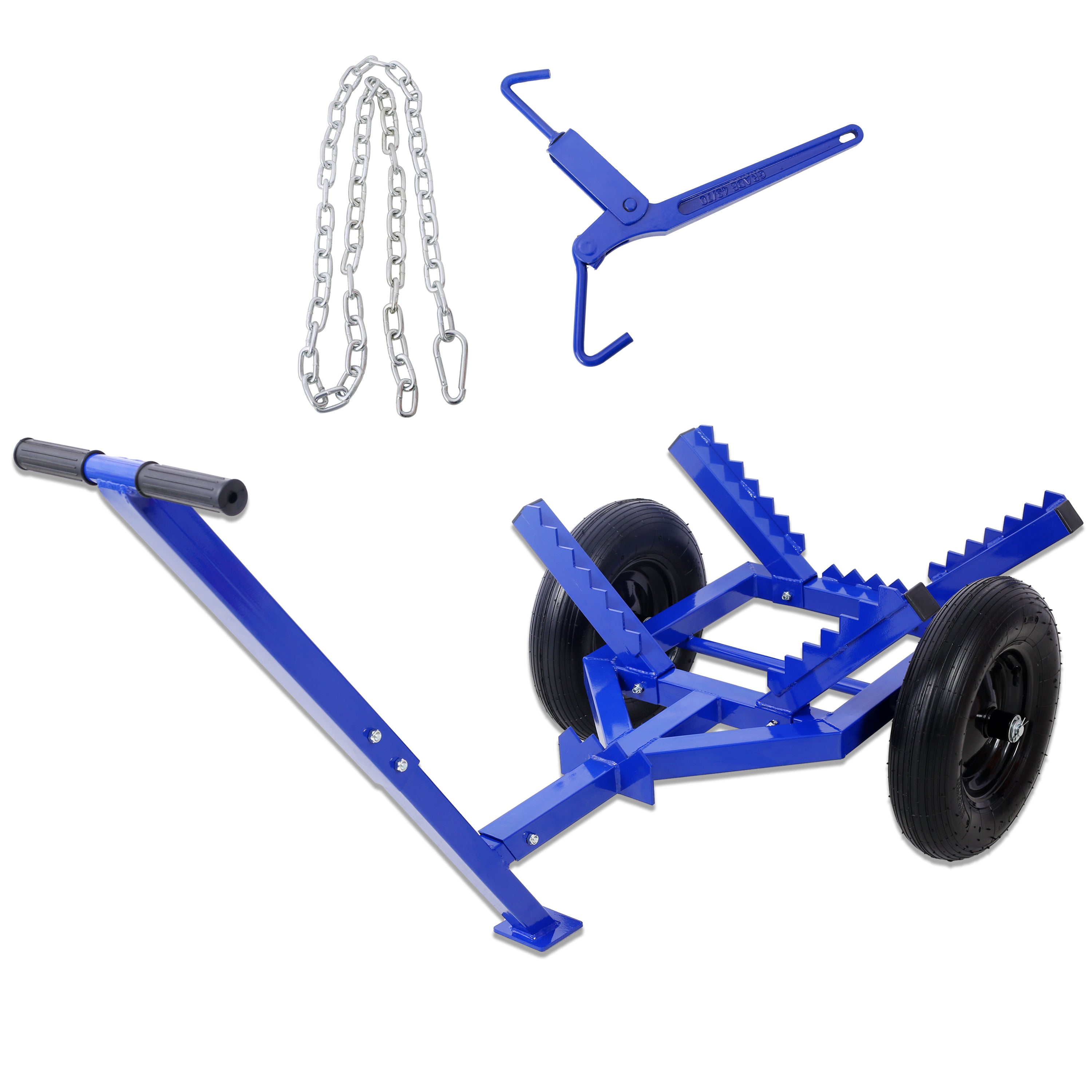 LOG DOLLY WITH LOAD BINDER AND CHOKER CHAIN 440LB ,With 2PCS 16in Air Tires, Blue Color Frame