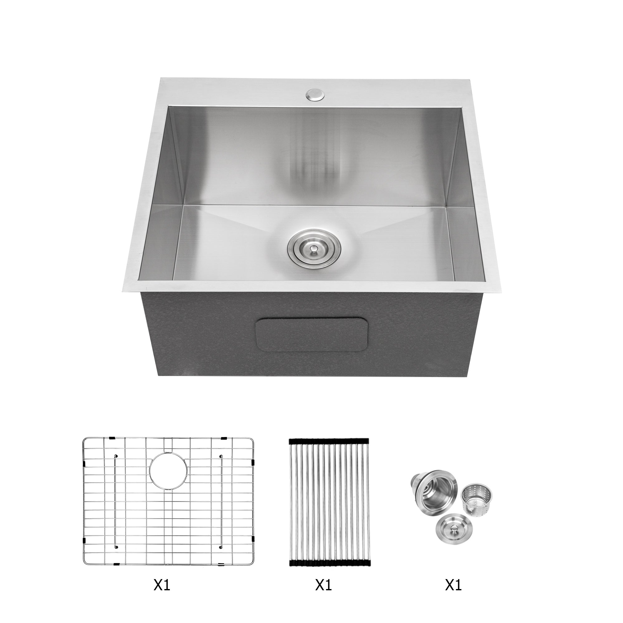 Brushed Nickel Laundry Sink - 22' x 22' Topmount Utility Sink 16 Gauge Stainless Steel 12 Inch Deep Single Bowl
