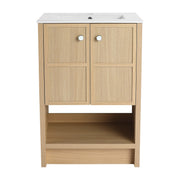 Modern Oak 24' Freestanding Bathroom Vanity with Ceramic Sink and Soft Closing Doors