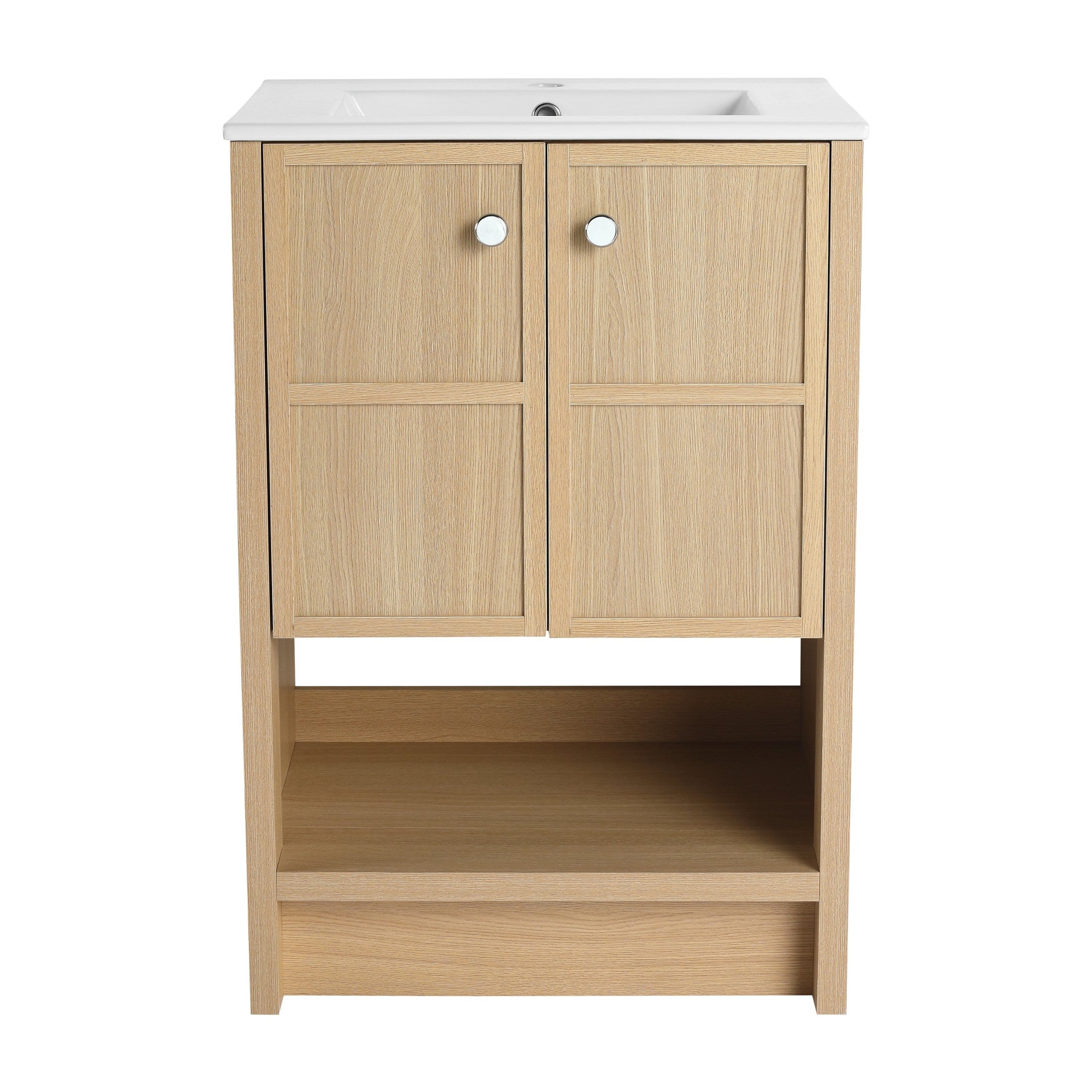 Modern Oak 24' Freestanding Bathroom Vanity with Ceramic Sink and Soft Closing Doors