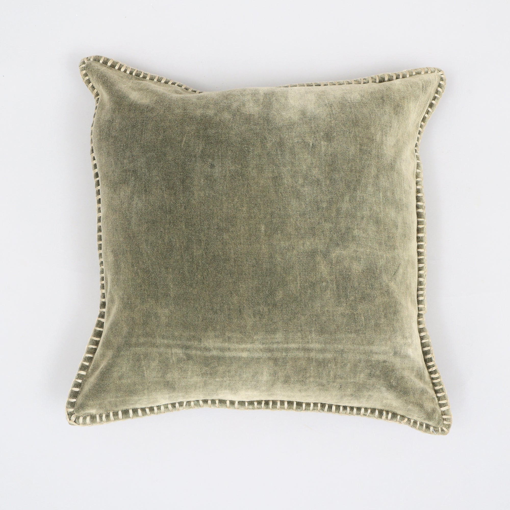 Stonewashed Cotton Velvet Throw Pillow with Decorative Handstiched Edges-19X19'