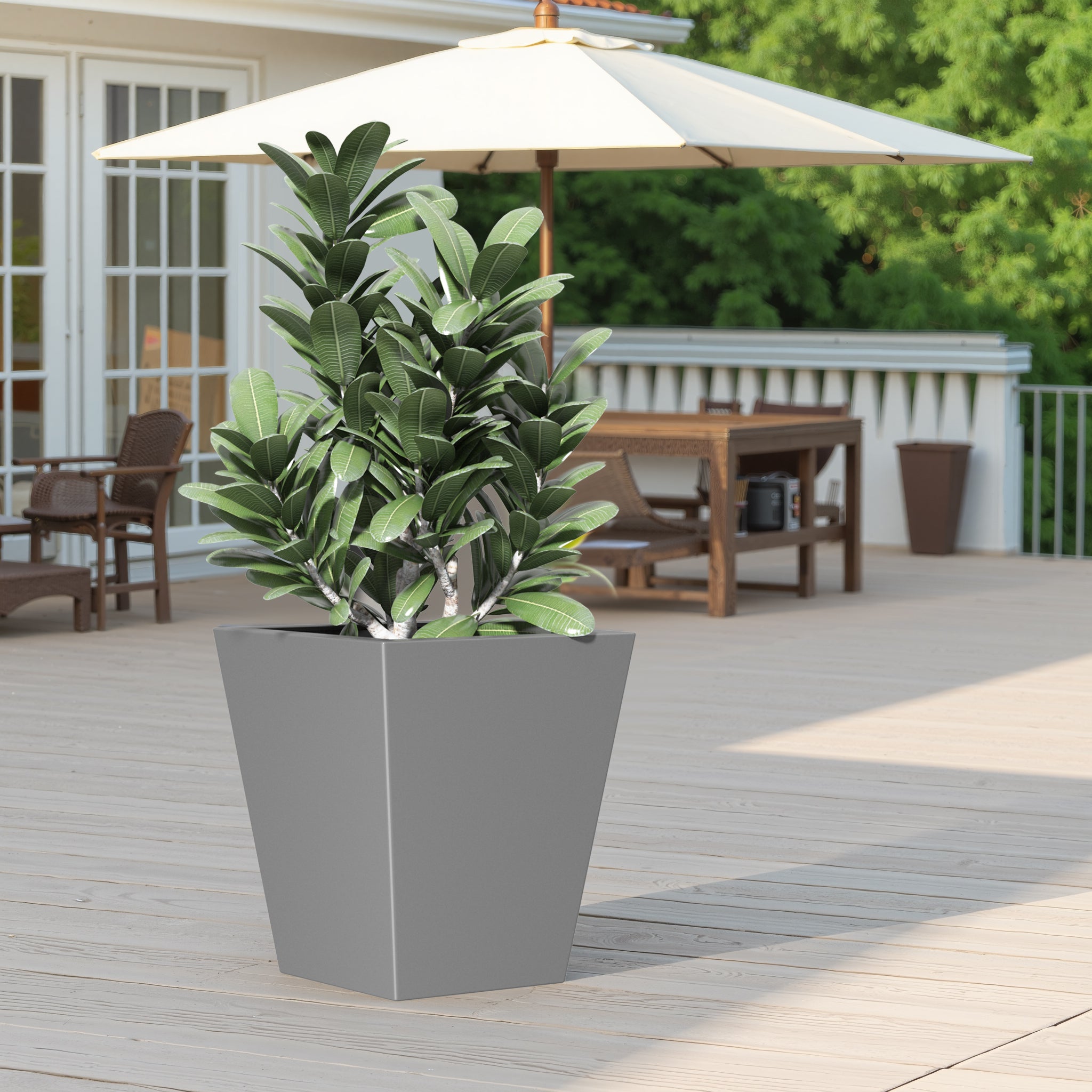 22' H Tall Metal Tapered Planter – Large Outdoor & Indoor Garden Plant Pot with Drainage Hole and Rubber Plug, Stylish Burnished Grey Finish for Home and Patio